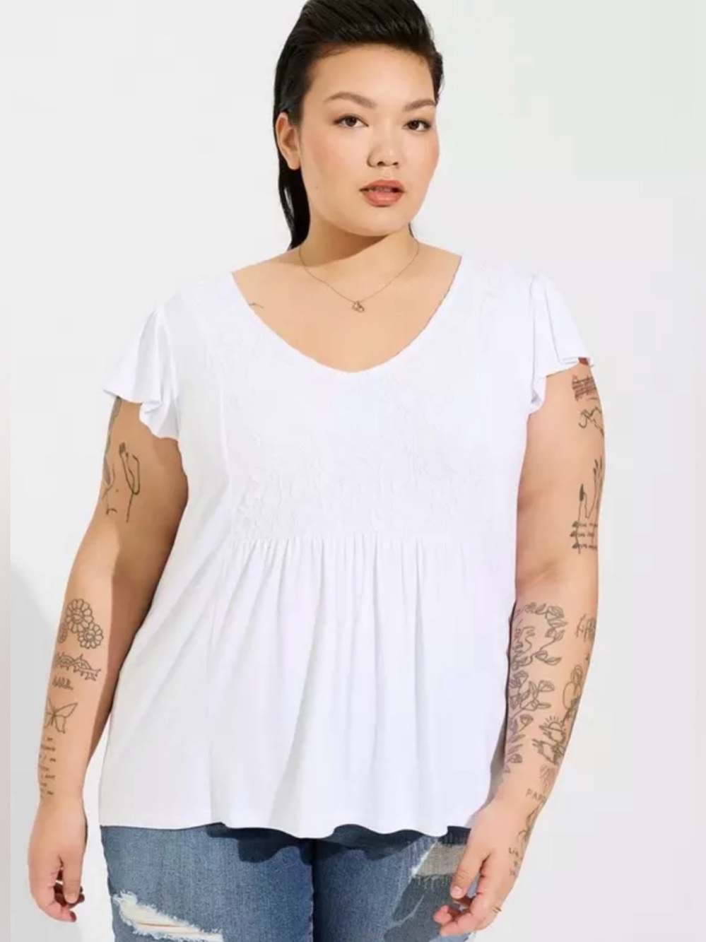 Torrid Super Soft V-Neck Ruffle Tee Size 5X White